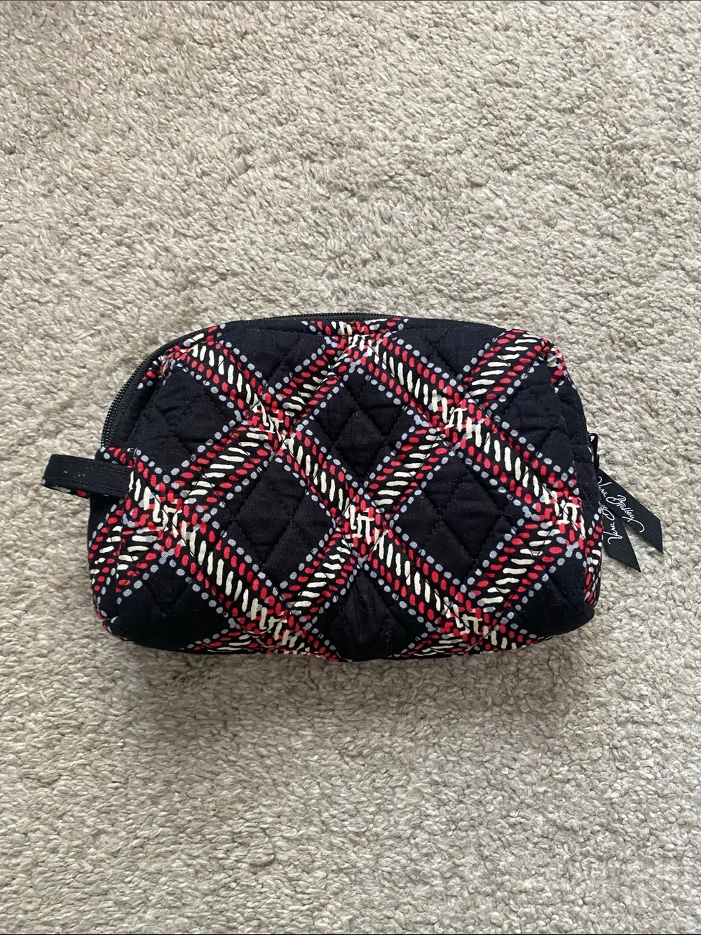 Vera Bradley Quilted Plaid Pouch - Black, Red, Cream